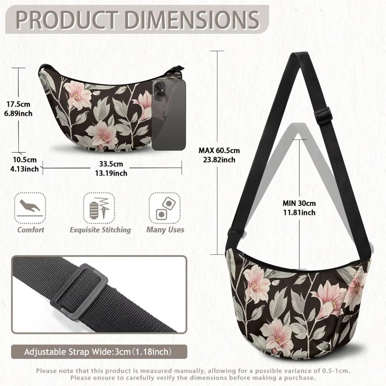 Trendy Crescent Crossbody Bag for Women Men Classic Sling Dumpling Bag Small Casual Handbag Travel Work Fanny Pack