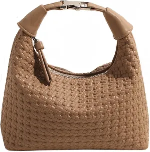 Trendy Shoulder Purses for Women PU Leather Woven Bag Hobo Tote Handbags Cute Crossbody Bags with Zipper Closure