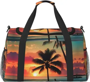Tropical Beach Palm Tree print Large Canvas Travel Duffel Bag Weekender Bags for Women Overnight Bag Carry On Tote Bag