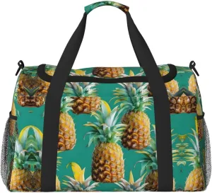 Tropical Pineapple Hawaiian print Large Canvas Travel Duffel Bag Weekender Bags for Women Overnight Bag Carry On Tote Bag