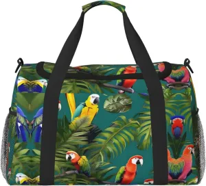 Tropical plants and parrots print Large Canvas Travel Duffel Bag Weekender Bags for Women Overnight Bag Carry On Tote Bag
