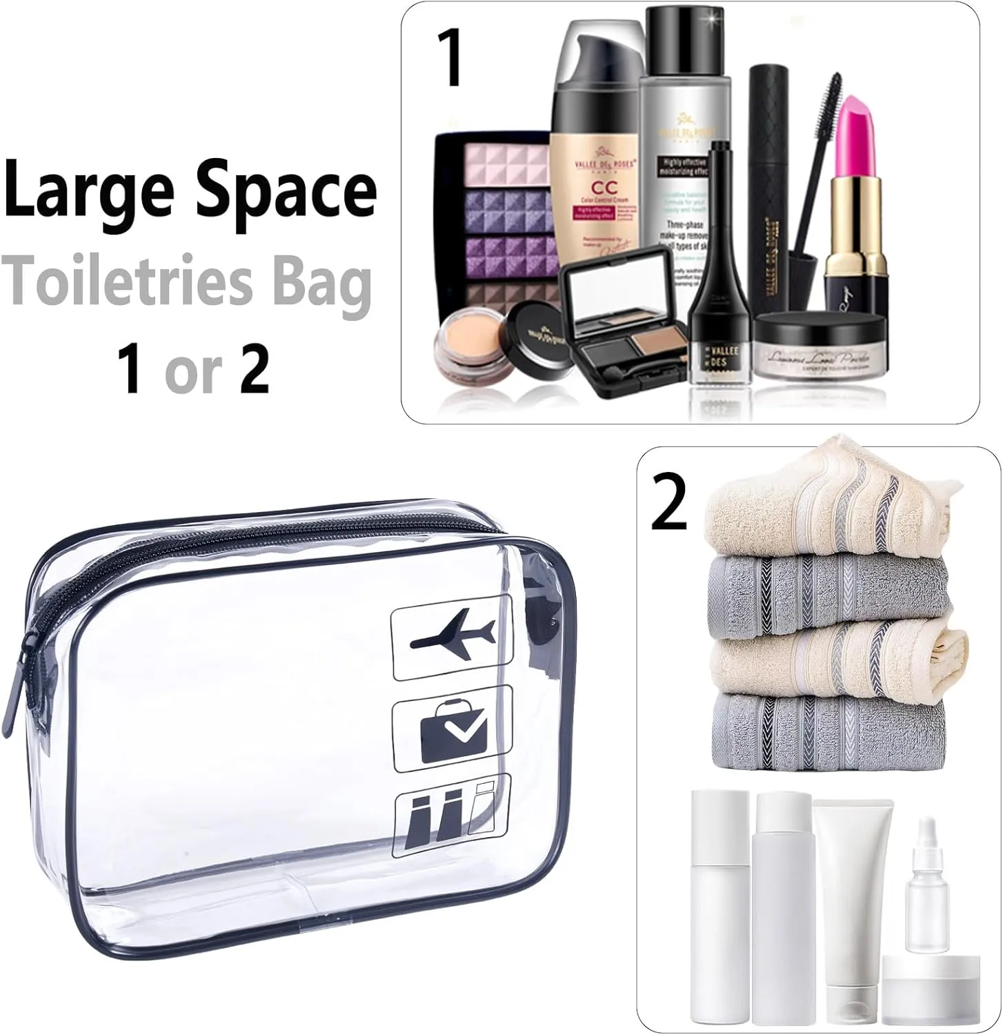TSA Approved Toiletry Bag 3Pcs - 3 Pack Clear Travel Bags for Toiletries, Carry on Airport Airline Compliant Bag,Makeup Bags Clear Toiletry bags Quart Size Travel Bag,Black