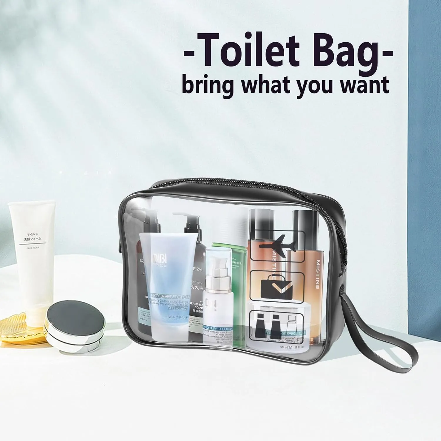 TSA Approved Toiletry Bag Carry on Airport Airline Compliant 6Pcs,6 Packs Clear Travel Bags for Toiletries,Clear Makeup Bag Toiletry bags Quart Size Traveling, Black