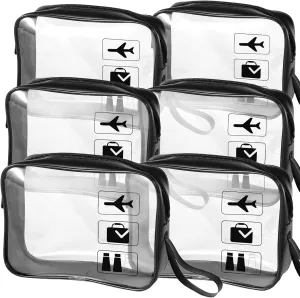 TSA Approved Toiletry Bag Carry on Airport Airline Compliant 6Pcs,6 Packs Clear Travel Bags for Toiletries,Clear Makeup Bag Toiletry bags Quart Size Traveling, Black