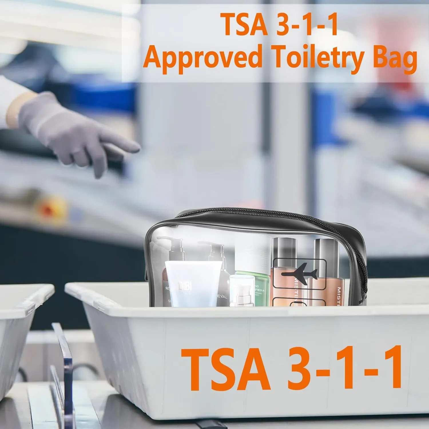TSA Approved Toiletry Bag Carry on Airport Airline Compliant 6Pcs,6 Packs Clear Travel Bags for Toiletries,Clear Makeup Bag Toiletry bags Quart Size Traveling, Black