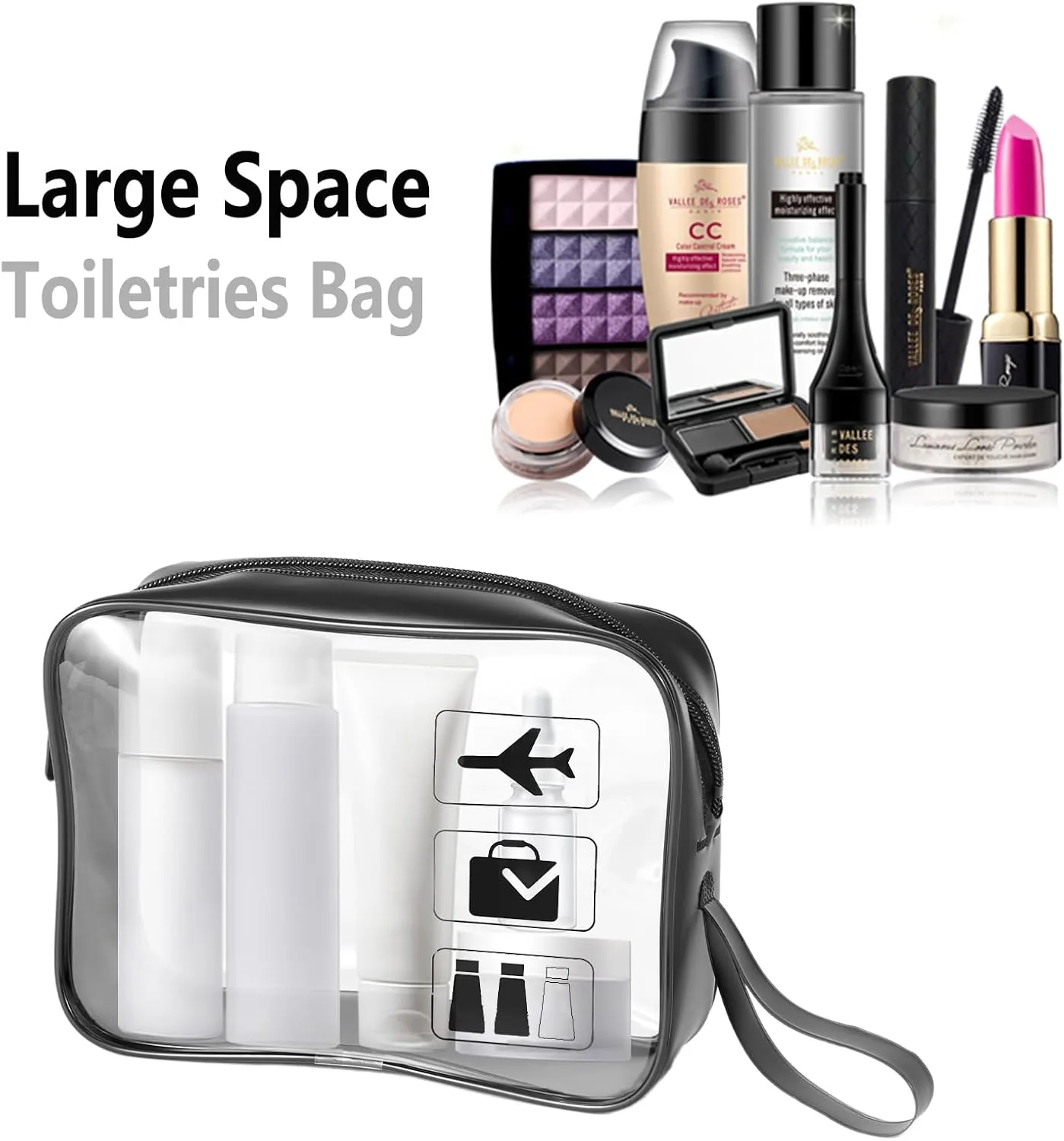 TSA Approved Toiletry Bag Carry on Airport Airline Compliant 6Pcs,6 Packs Clear Travel Bags for Toiletries,Clear Makeup Bag Toiletry bags Quart Size Traveling, Black