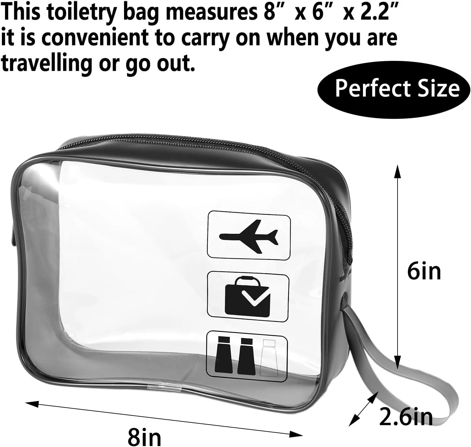 TSA Approved Toiletry Bag Carry on Airport Airline Compliant 6Pcs,6 Packs Clear Travel Bags for Toiletries,Clear Makeup Bag Toiletry bags Quart Size Traveling, Black