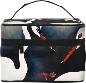 two Japanese cranes flying traditional painting Print Portable Travel Makeup Case Versatile Zipper for Makeup Bag Large Capacity Polyeste