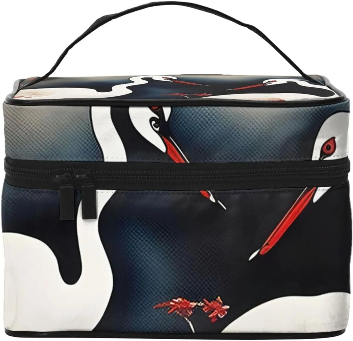 two Japanese cranes flying traditional painting Print Portable Travel Makeup Case Versatile Zipper for Makeup Bag Large Capacity Polyeste
