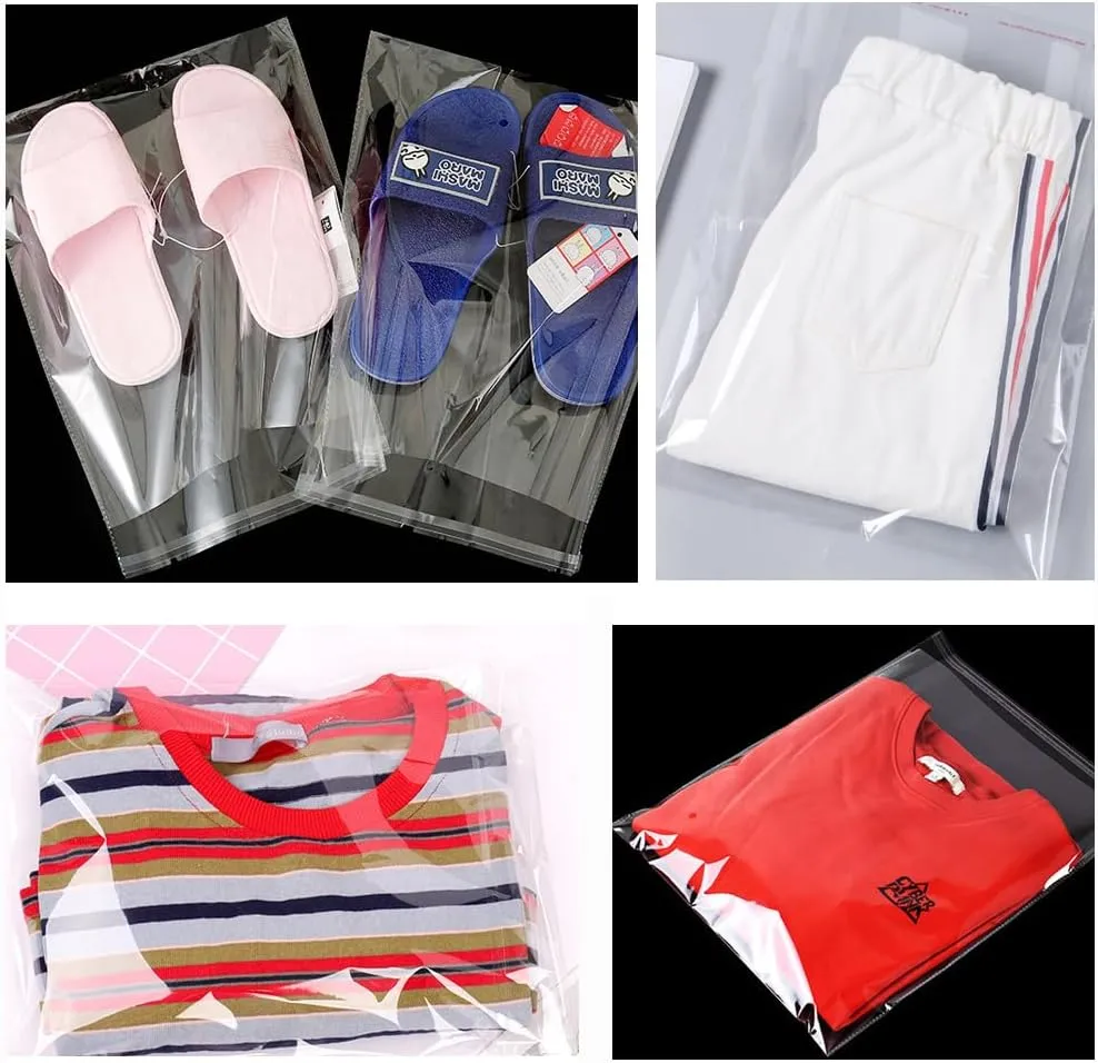 U-House Clear Cellophane Bags - 13" x 16", Resealable Self Seal OPP Poly Bags for Apparel, Party, Wedding, Gift