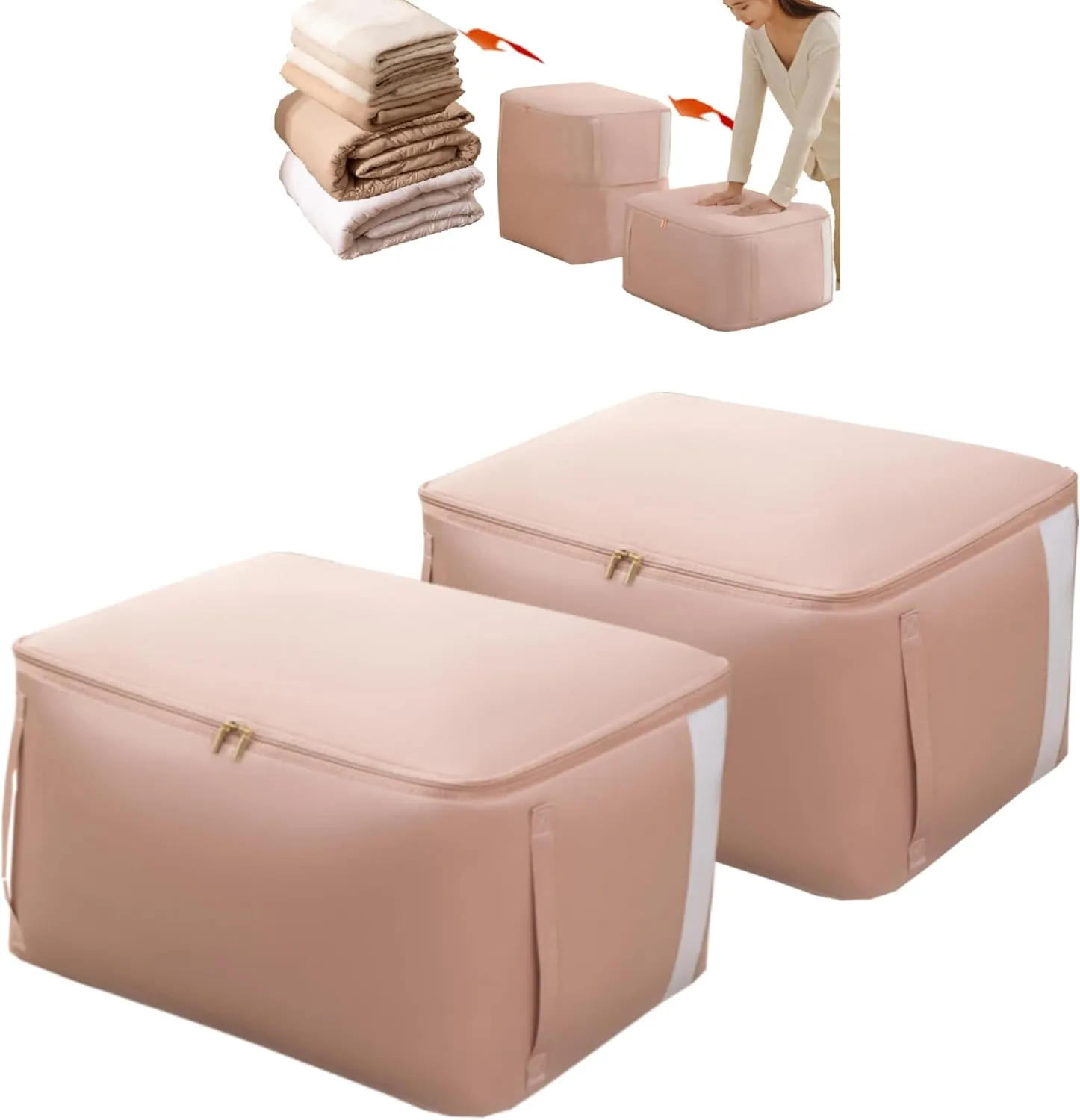 Ultra Space Saving Self Compression Organizer, 2 Pack Compression Storage Bags with Transparent Window,Space Saver Bags for Storing Clothes, Comforters, Blankets, Pillows(Pink,54x42x50cm)