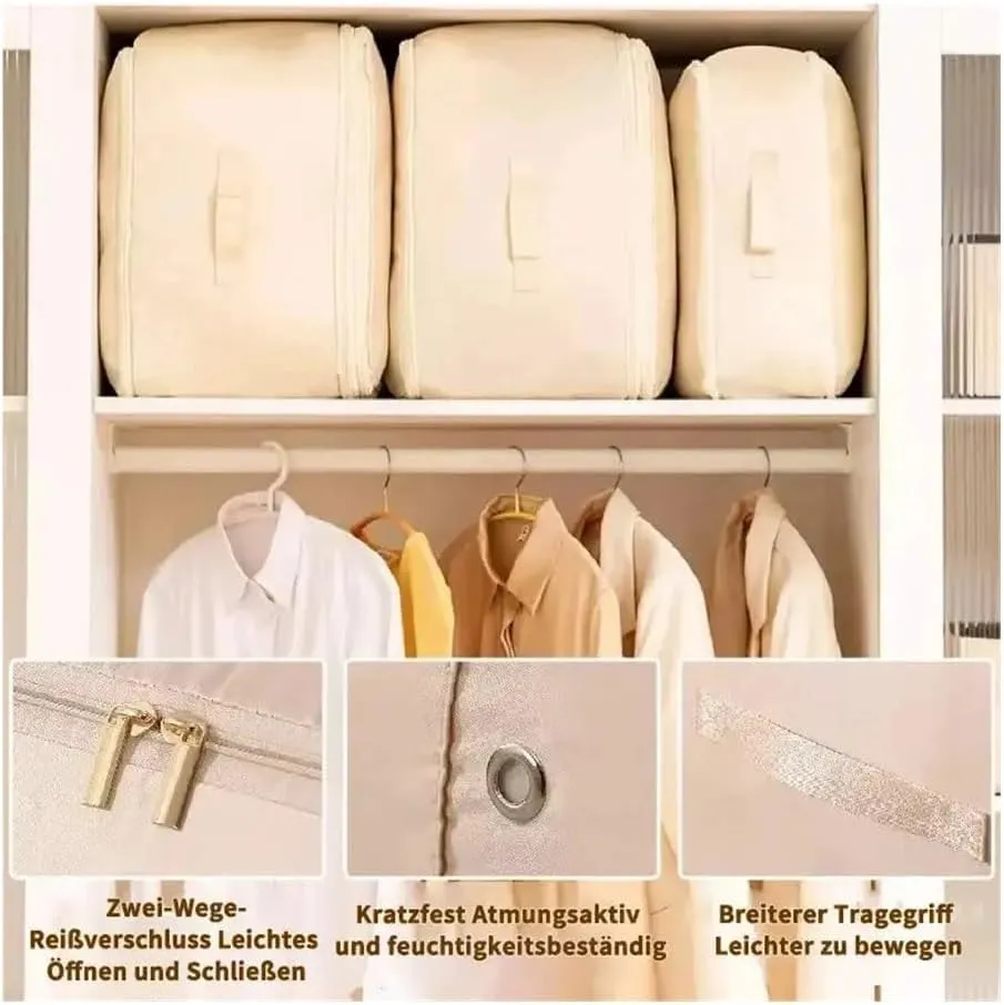 Ultra Space Saving Self Compression Organizer Compression Duvet Storage Bag Large Capacity Closet Cabinet Organizer StoragePouch(Small beige,1PCS)