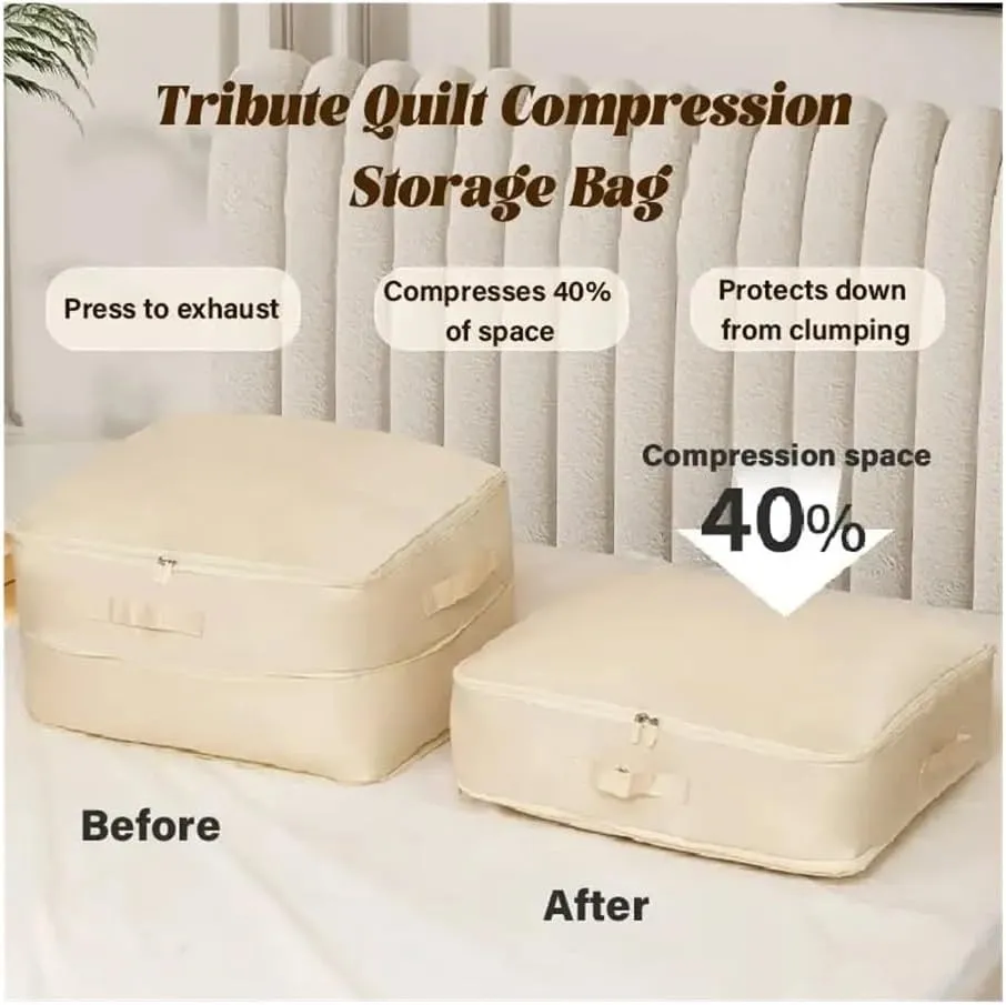 Ultra Space Saving Self Compression Organizer Compression Duvet Storage Bag Large Capacity Closet Cabinet Organizer StoragePouch(Small beige,1PCS)