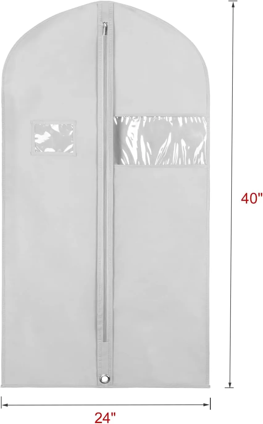 Univivi 10 Pack Suit Bags Garment Bag for Men Storage 40 inch Clothes Cover with Clear Window and ID Card Holder for Suit Jacket,Skirt, Shirt and Coat - Grey