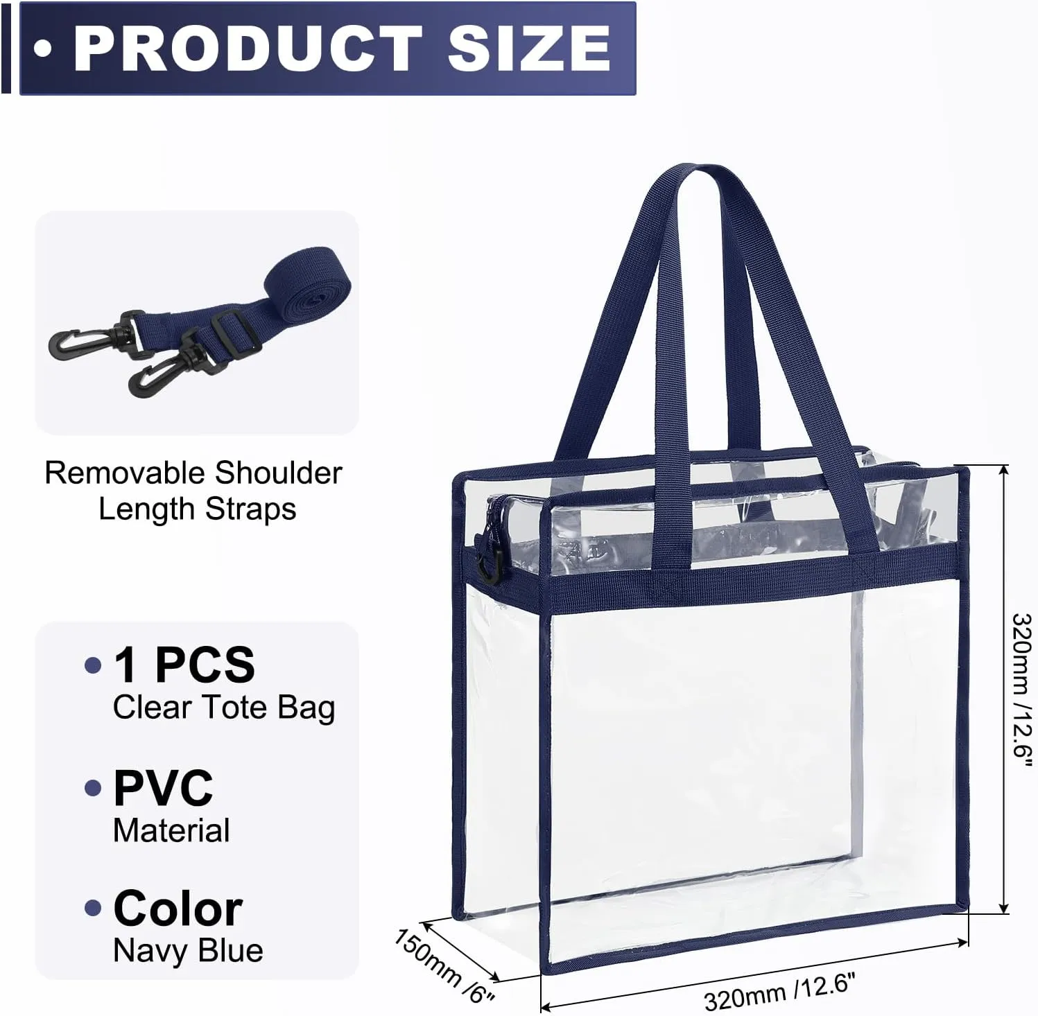 uxcell Clear Tote Bag, PVC Waterproof Closure Crossbody Shoulder Bag with Zipper and Adjustable Strap for Stadium Events