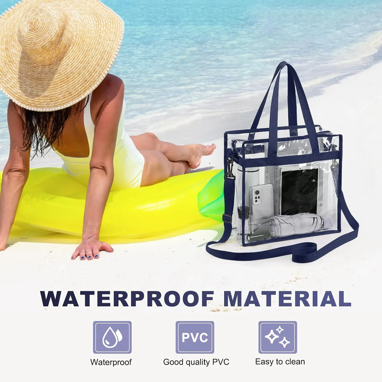 uxcell Clear Tote Bag, PVC Waterproof Closure Crossbody Shoulder Bag with Zipper and Adjustable Strap for Stadium Events