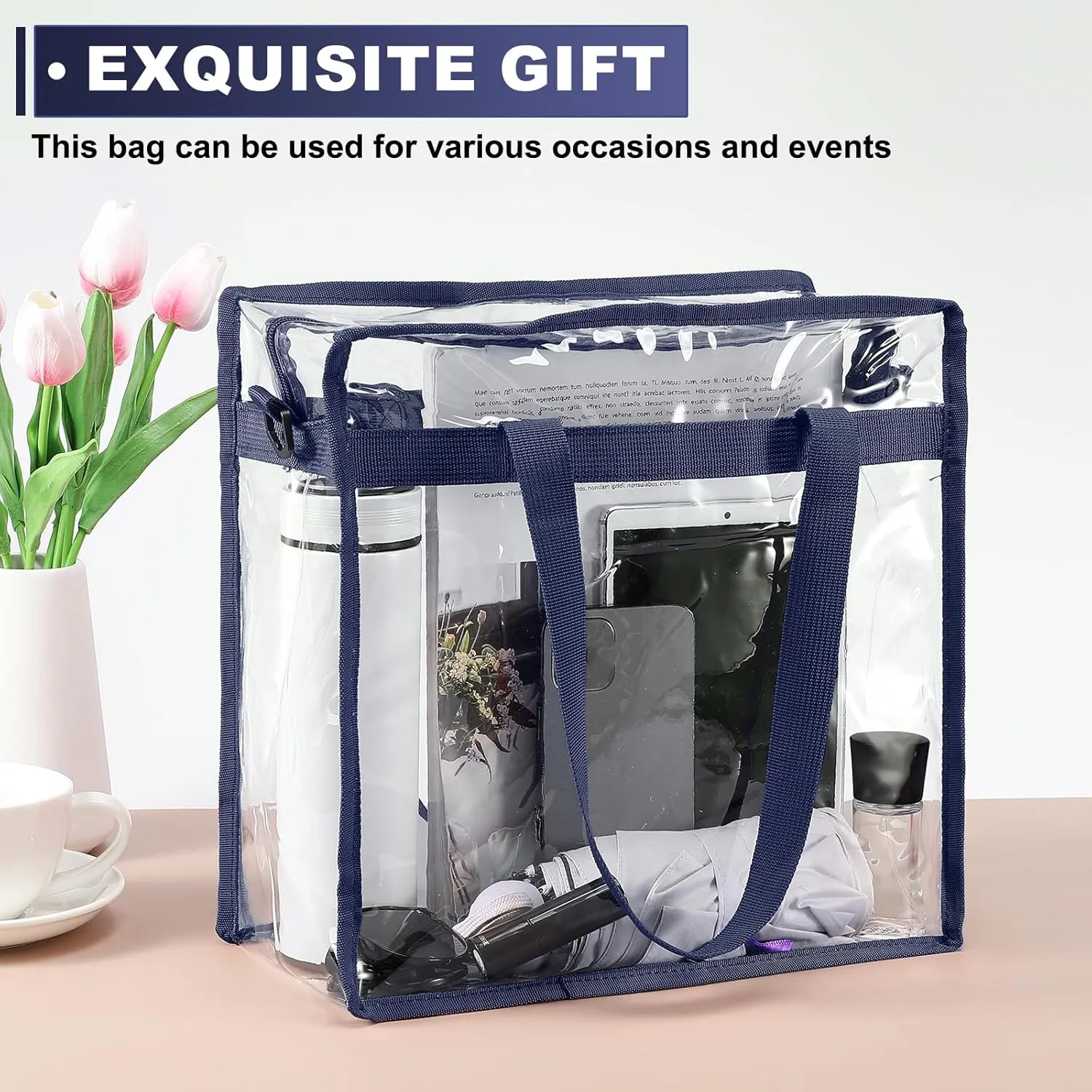 uxcell Clear Tote Bag, PVC Waterproof Closure Crossbody Shoulder Bag with Zipper and Adjustable Strap for Stadium Events