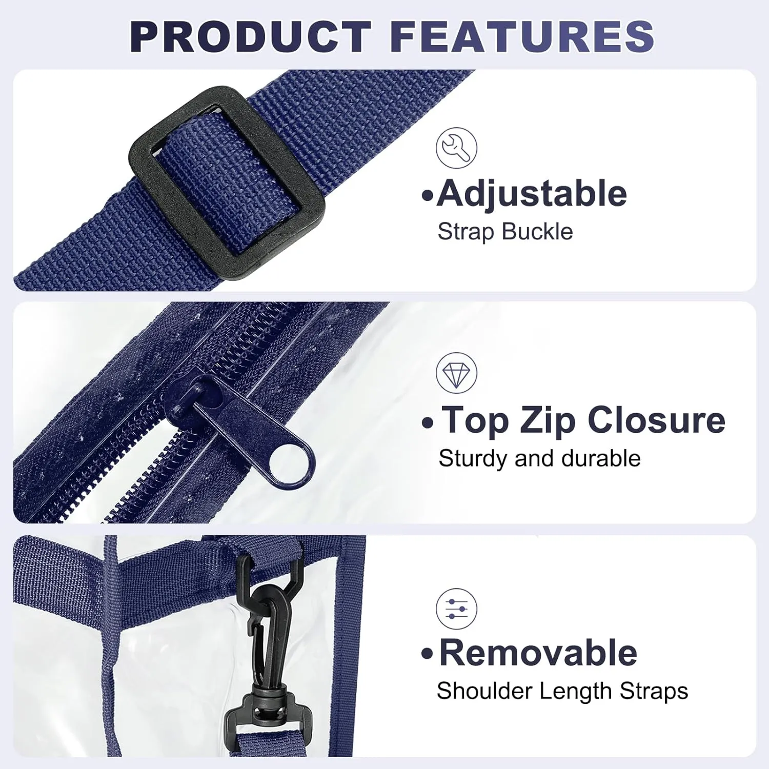 uxcell Clear Tote Bag, PVC Waterproof Closure Crossbody Shoulder Bag with Zipper and Adjustable Strap for Stadium Events