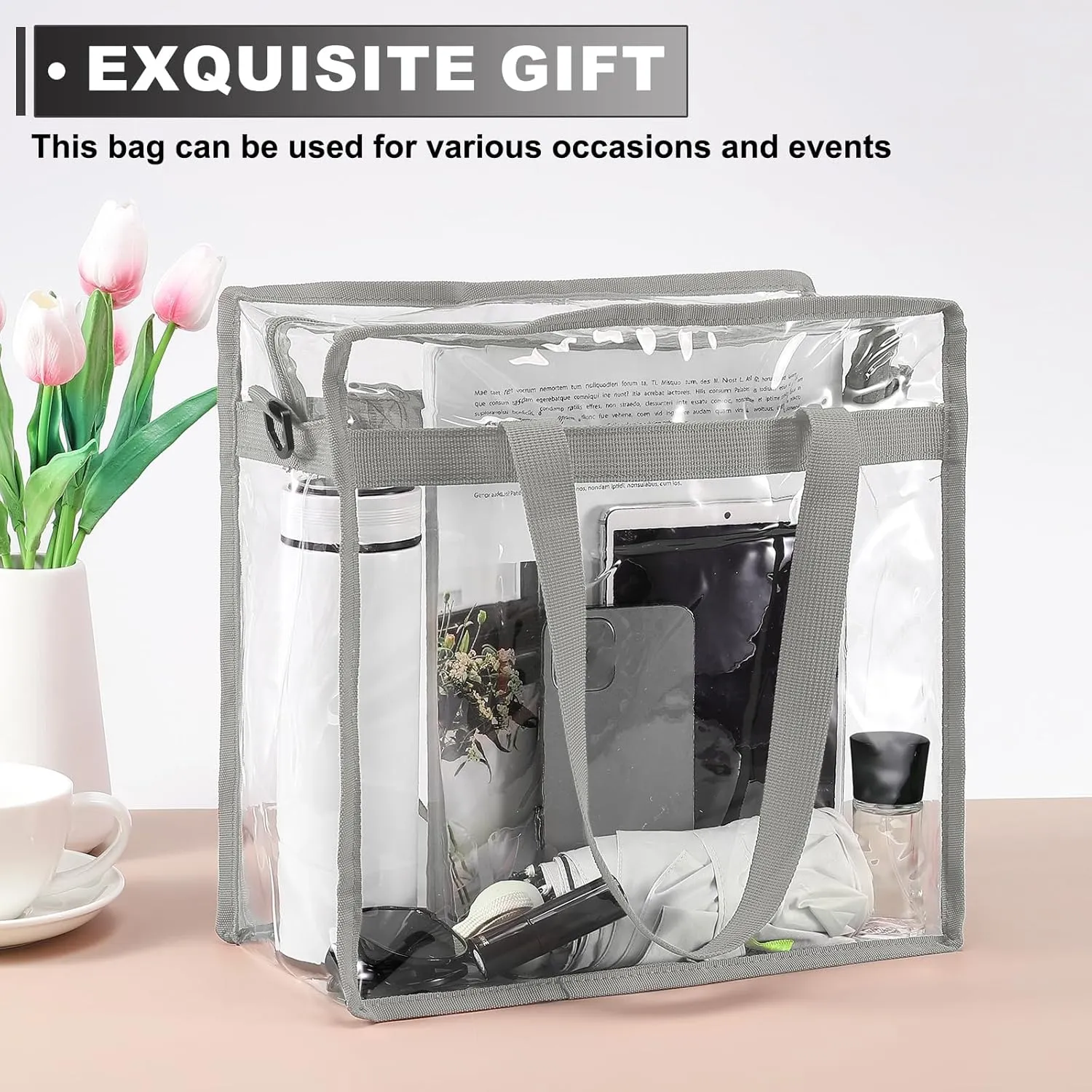 uxcell Clear Tote Bag, PVC Waterproof Closure Crossbody Shoulder Bag with Zipper and Adjustable Strap for Stadium Events