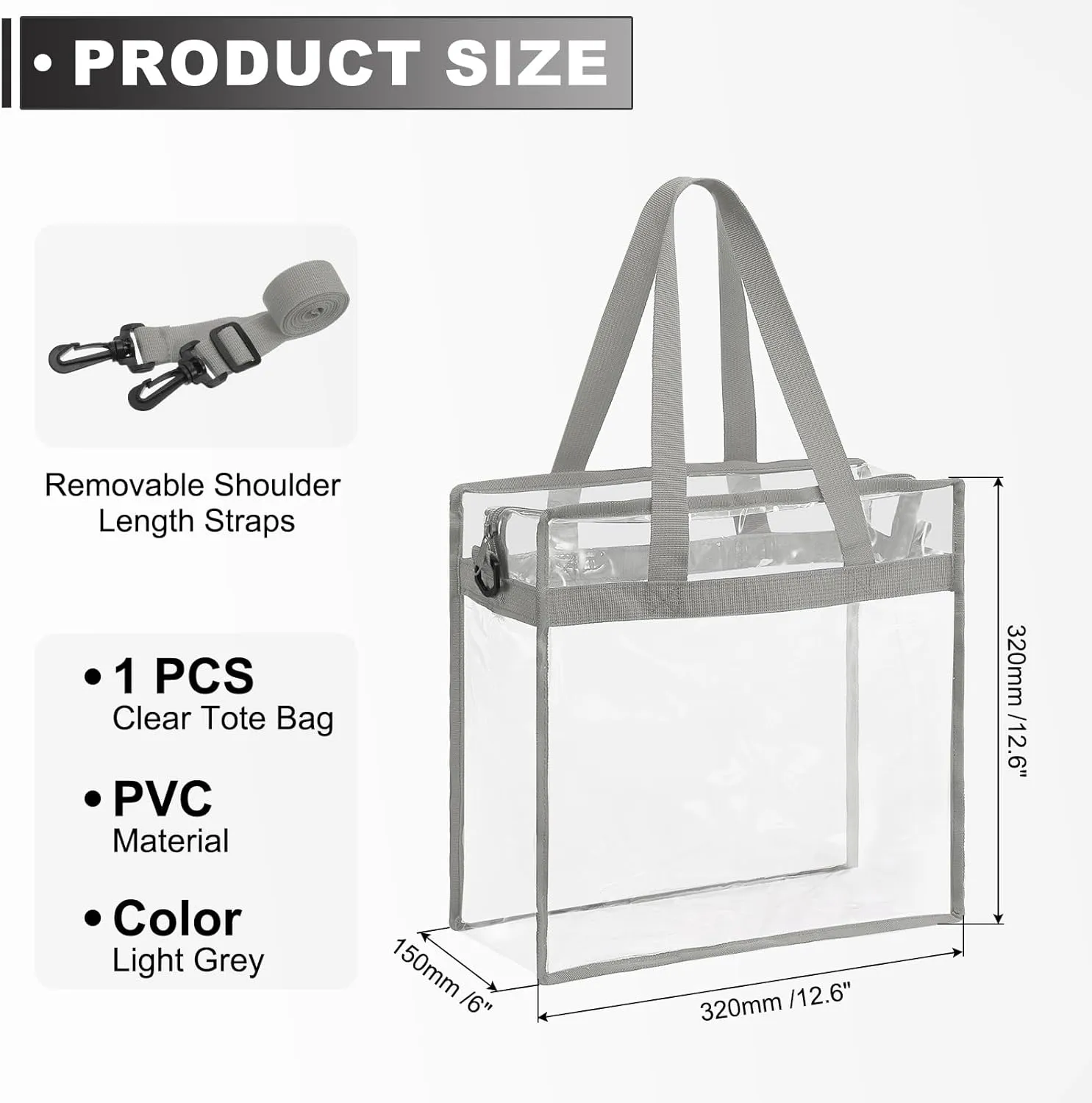 uxcell Clear Tote Bag, PVC Waterproof Closure Crossbody Shoulder Bag with Zipper and Adjustable Strap for Stadium Events