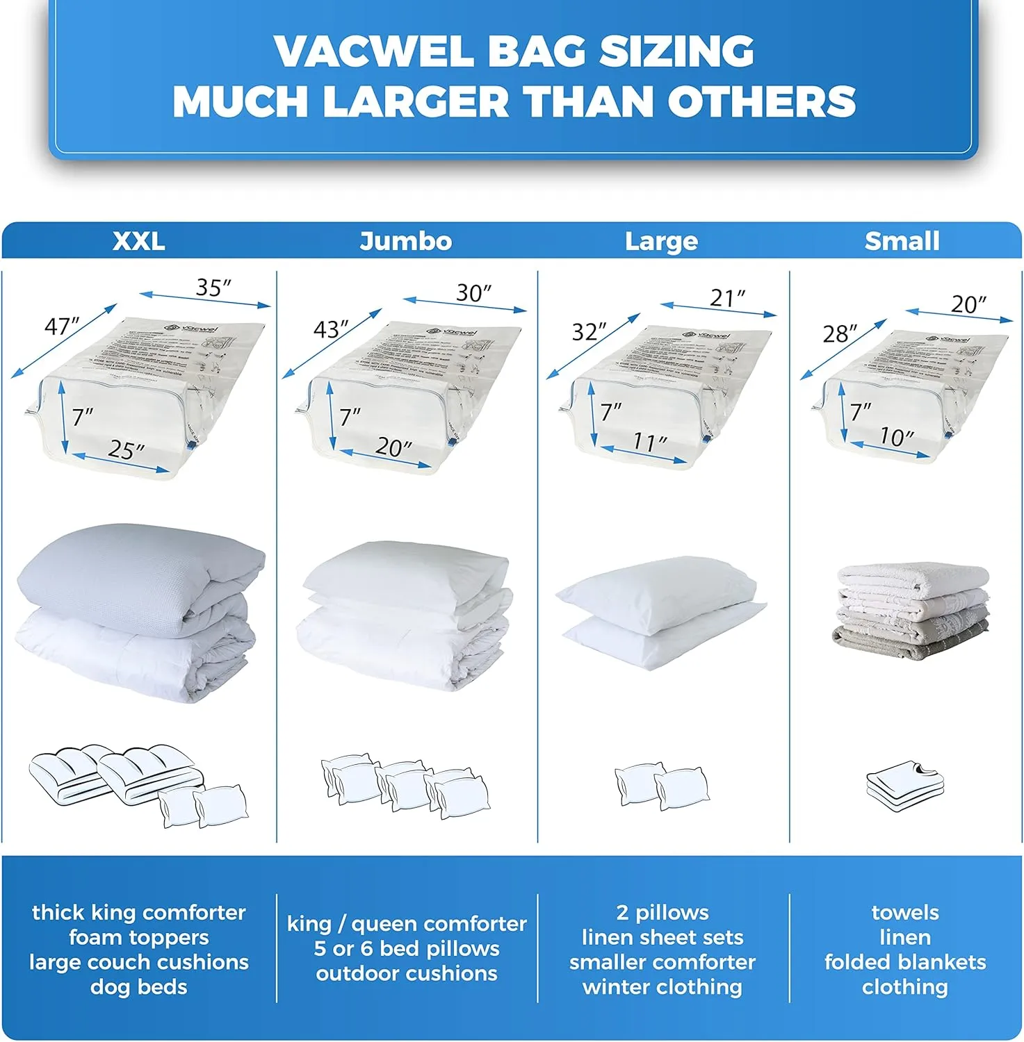 Vacuum Storage Bags for Clothes, Quilts, Pillows, Space Saver Size - Extra Strong Vacuum Seal Bags - 6x Pack Jumbo (43x30in)