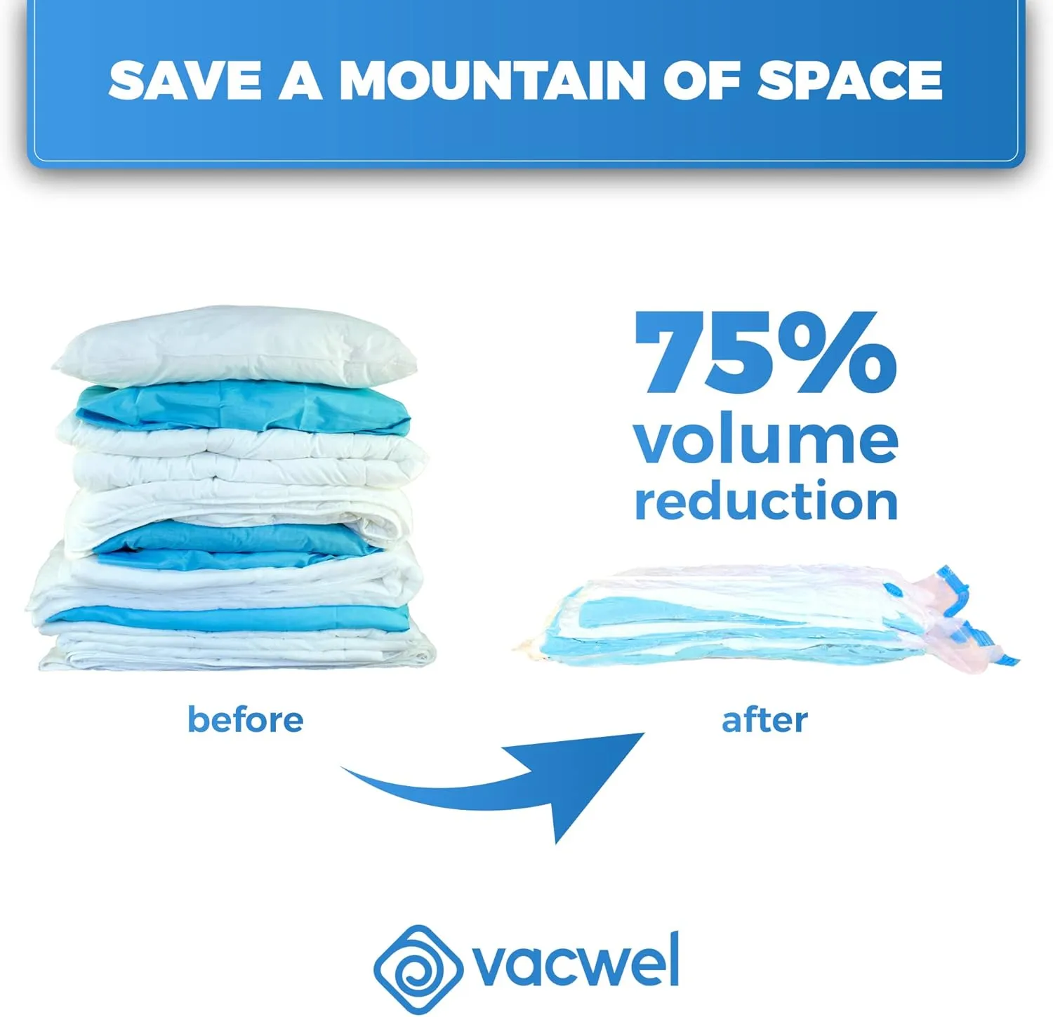 Vacuum Storage Bags for Clothes, Quilts, Pillows, Space Saver Size - Extra Strong Vacuum Seal Bags - 6x Pack Jumbo (43x30in)