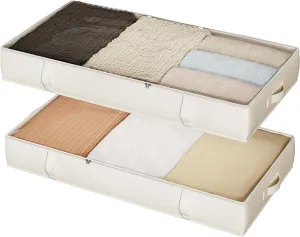 Vailando Under Bed Storage Containers, Underbed Storage Bins with 6 Inches Tall, Clothes Storage Box with Sturdy Handles and Sidewalls, Beige, 2-Pack