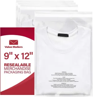 ValueMailers Poly Bags - 2000 (Pack) - 1.5 mil Poly Bags with Suffocation Warning - 9x12 - Cello Opp Self-Sealing (9x12)