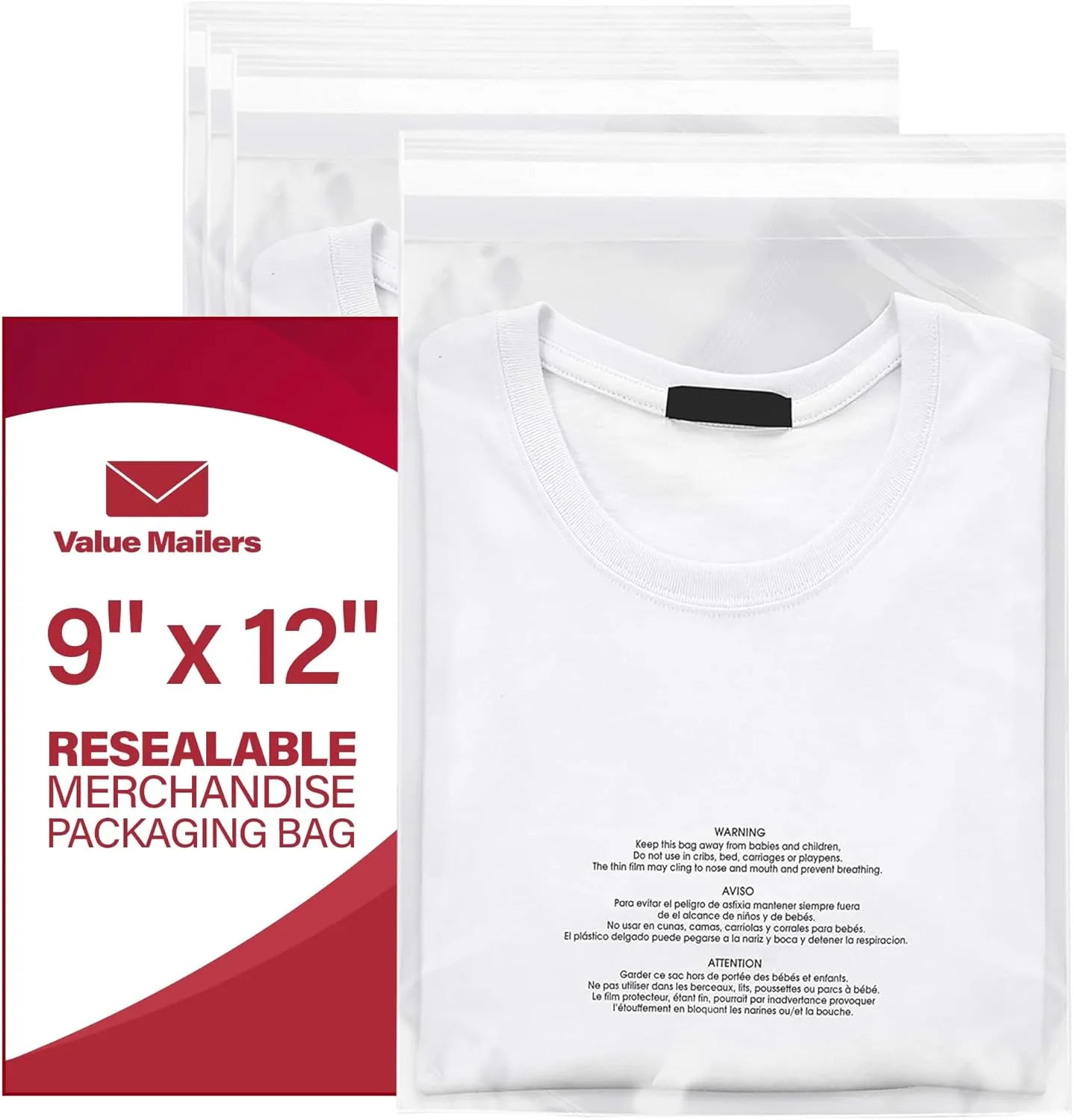 ValueMailers Poly Bags - 2000 (Pack) - 1.5 mil Poly Bags with Suffocation Warning - 9x12 - Cello Opp Self-Sealing (9x12)