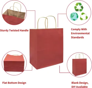 Vanhel 50 PCS Red Paper Gift Bags: 8x4.25x10.5 Inch Bags with Handles, Ideal for Christmas, Halloween, Tail, Commercial & Wedding Events