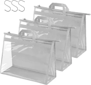 Vercord Clear PVC Handbag Dust-Free Cover Moistureproof Purse Storage Bag Organizer with Handle Zipper Space-Save Holder for Closet Grey XXL 3Pcs