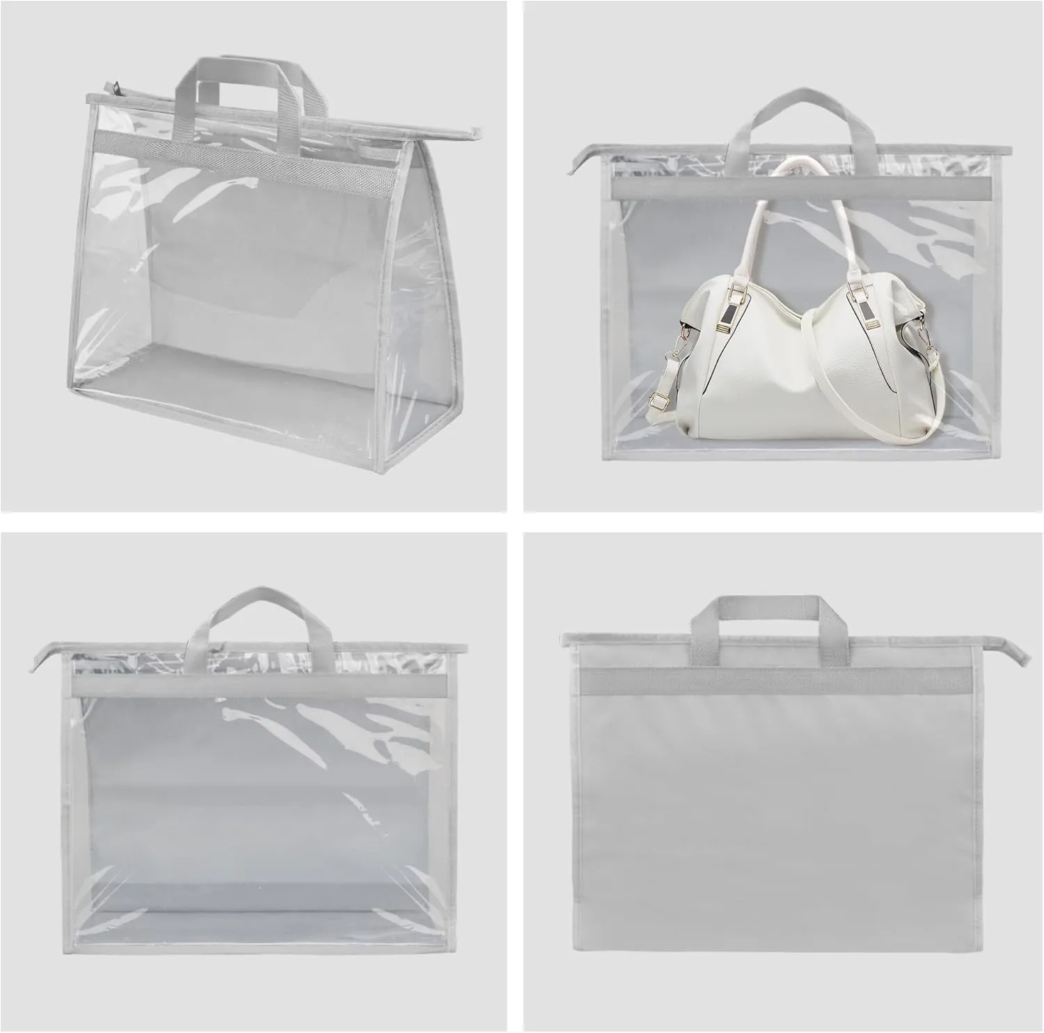 Vercord Clear PVC Handbag Dust-Free Cover Moistureproof Purse Storage Bag Organizer with Handle Zipper Space-Save Holder for Closet Grey XXL 3Pcs