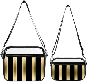 Vertical Black And Gold Stripes White Background Transparent Cross Bag Two-piece Set