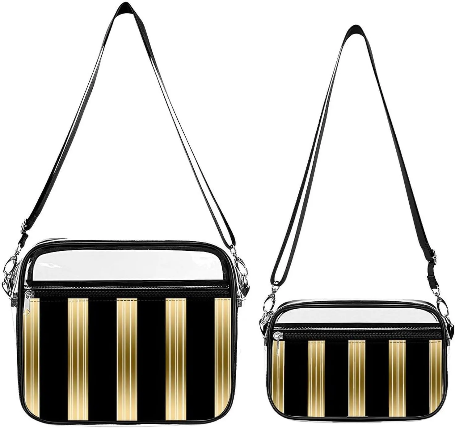 Vertical Black And Gold Stripes White Background Transparent Cross Bag Two-piece Set
