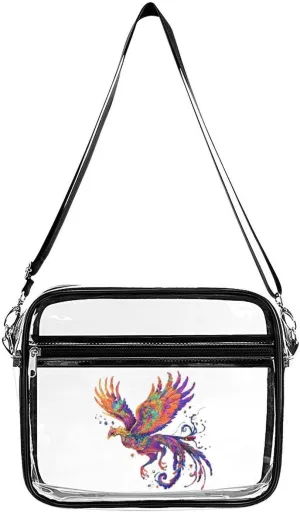 Vintage Rainbow Phoenix Clear Crossbody Bags Shoulder Bag Messenger Purse for Stadium Concerts Sports Events