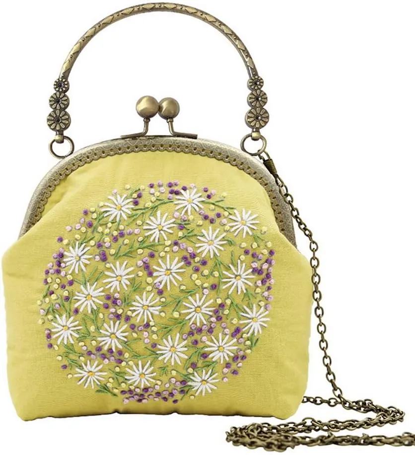 Vintage Yellow DIY Embroidered Handbag Kits Adults Easy Cross Stitch Kit with All Supplies