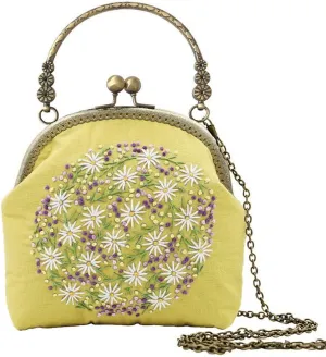 Vintage Yellow DIY Embroidered Handbag Kits Adults Easy Cross Stitch Kit with All Supplies