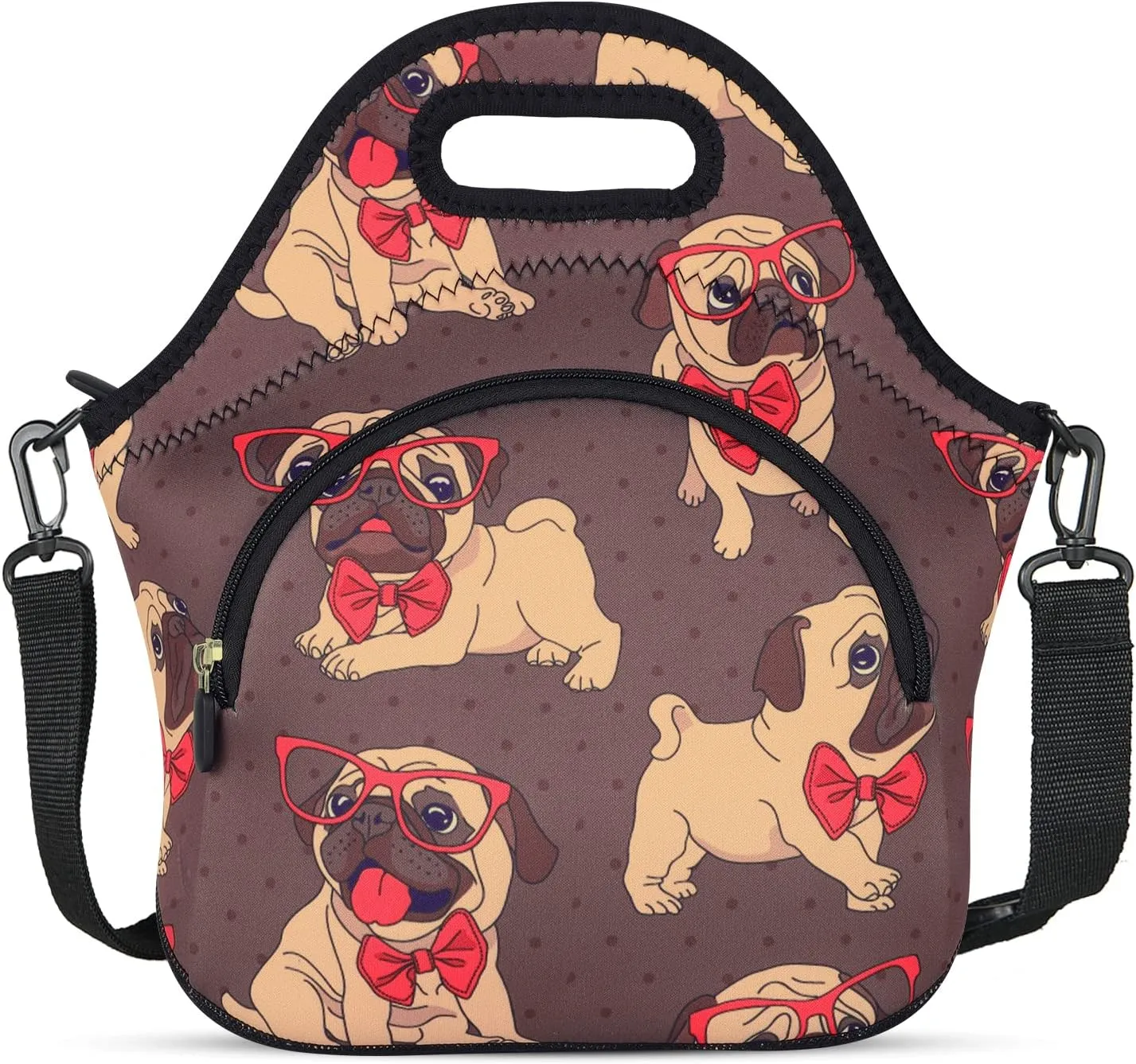 Violet Mist Neoprene Lunch Bag Reusable Insulated Cartoon Pug Snack Bags Dog Anime Animal Work Picnic Travel Tote Food Handbag
