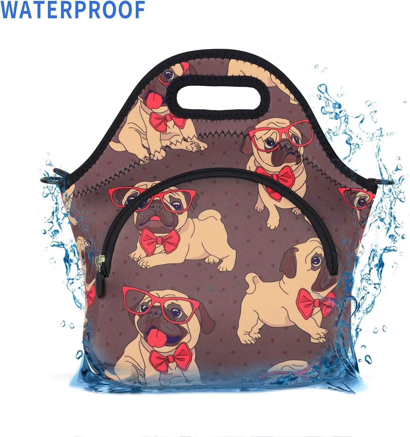 Violet Mist Neoprene Lunch Bag Reusable Insulated Cartoon Pug Snack Bags Dog Anime Animal Work Picnic Travel Tote Food Handbag