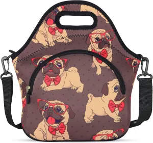 Violet Mist Neoprene Lunch Bag Reusable Insulated Cartoon Pug Snack Bags Dog Anime Animal Work Picnic Travel Tote Food Handbag