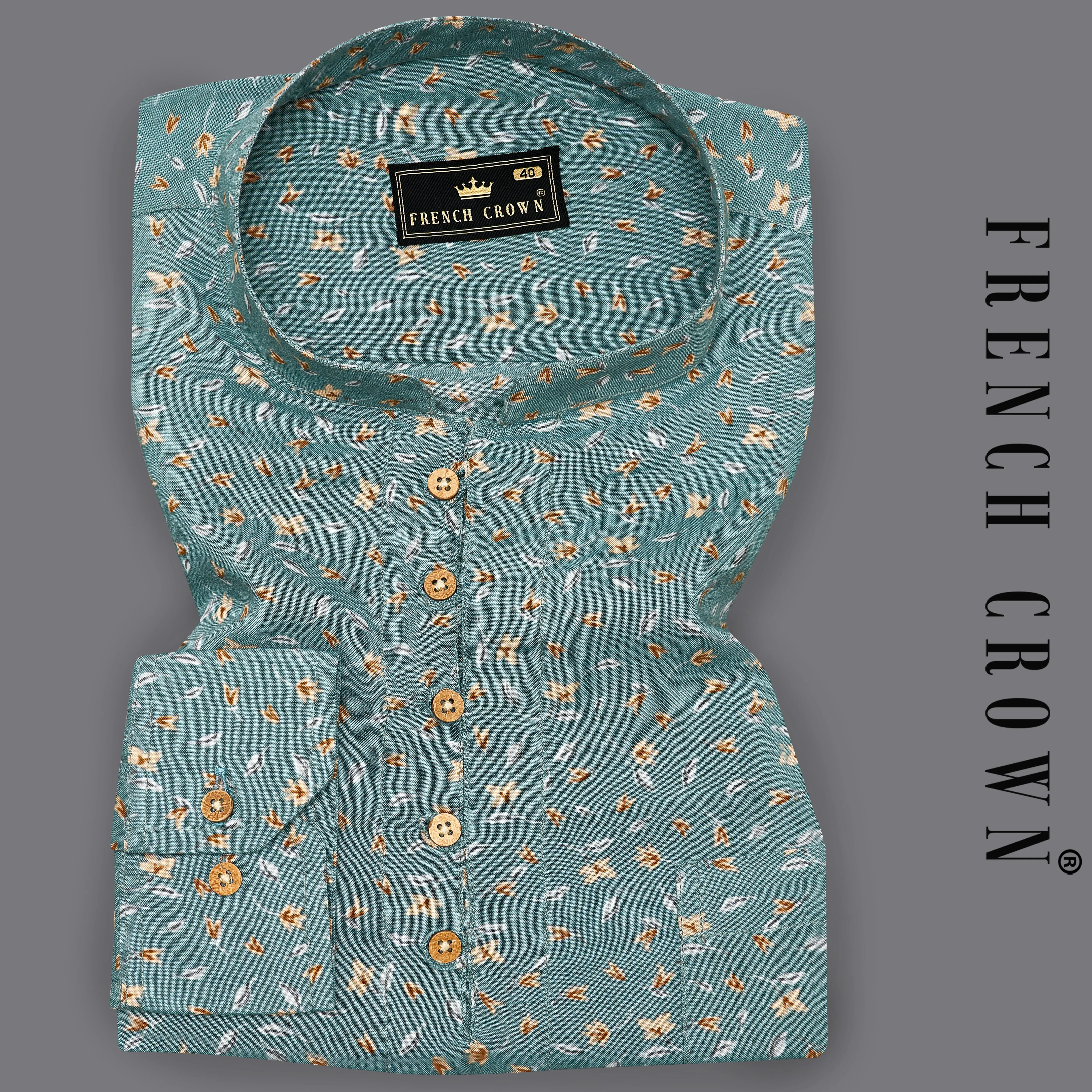 Viridian Green Ditsy Printed Premium Tencel Kurta Shirt
