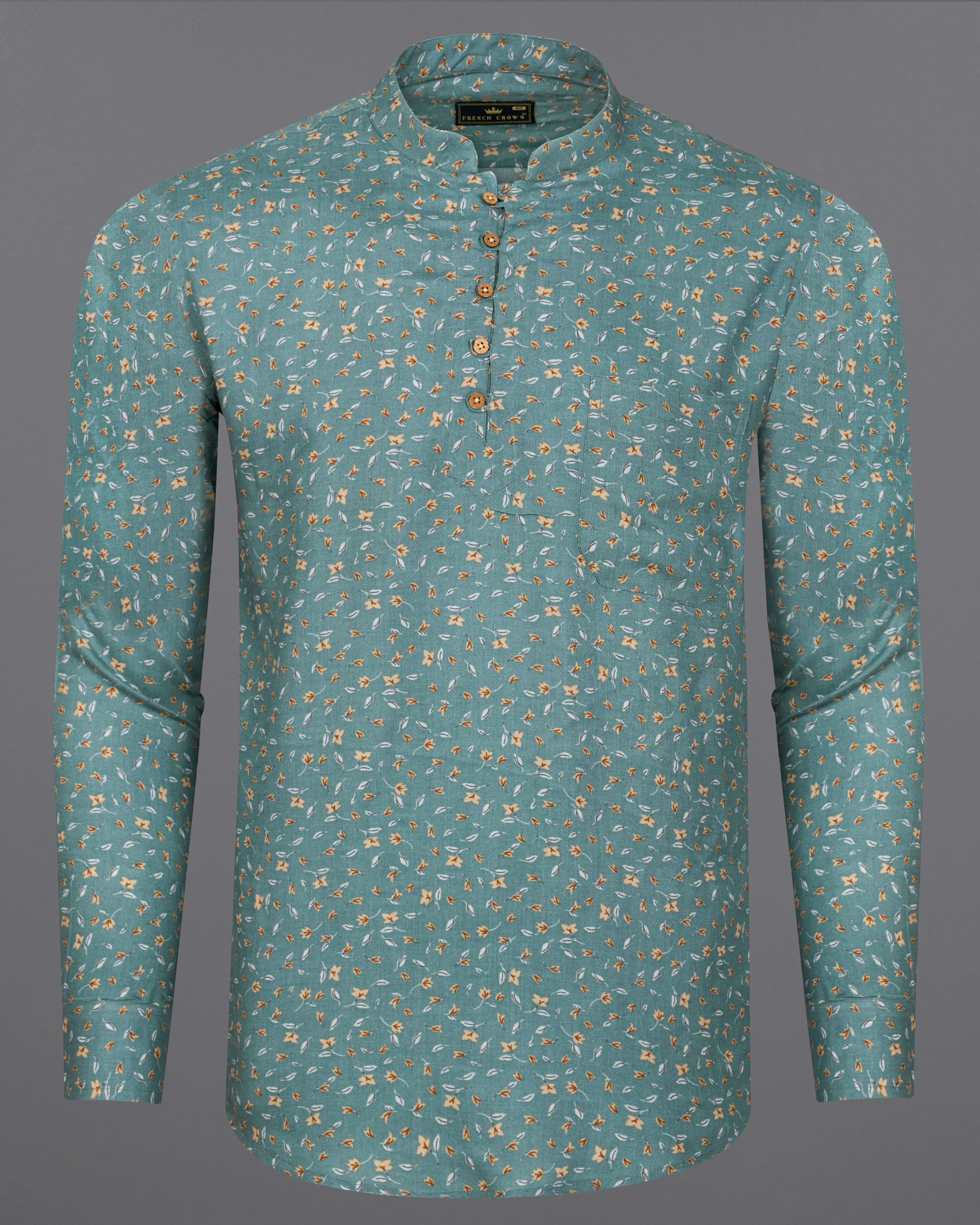 Viridian Green Ditsy Printed Premium Tencel Kurta Shirt