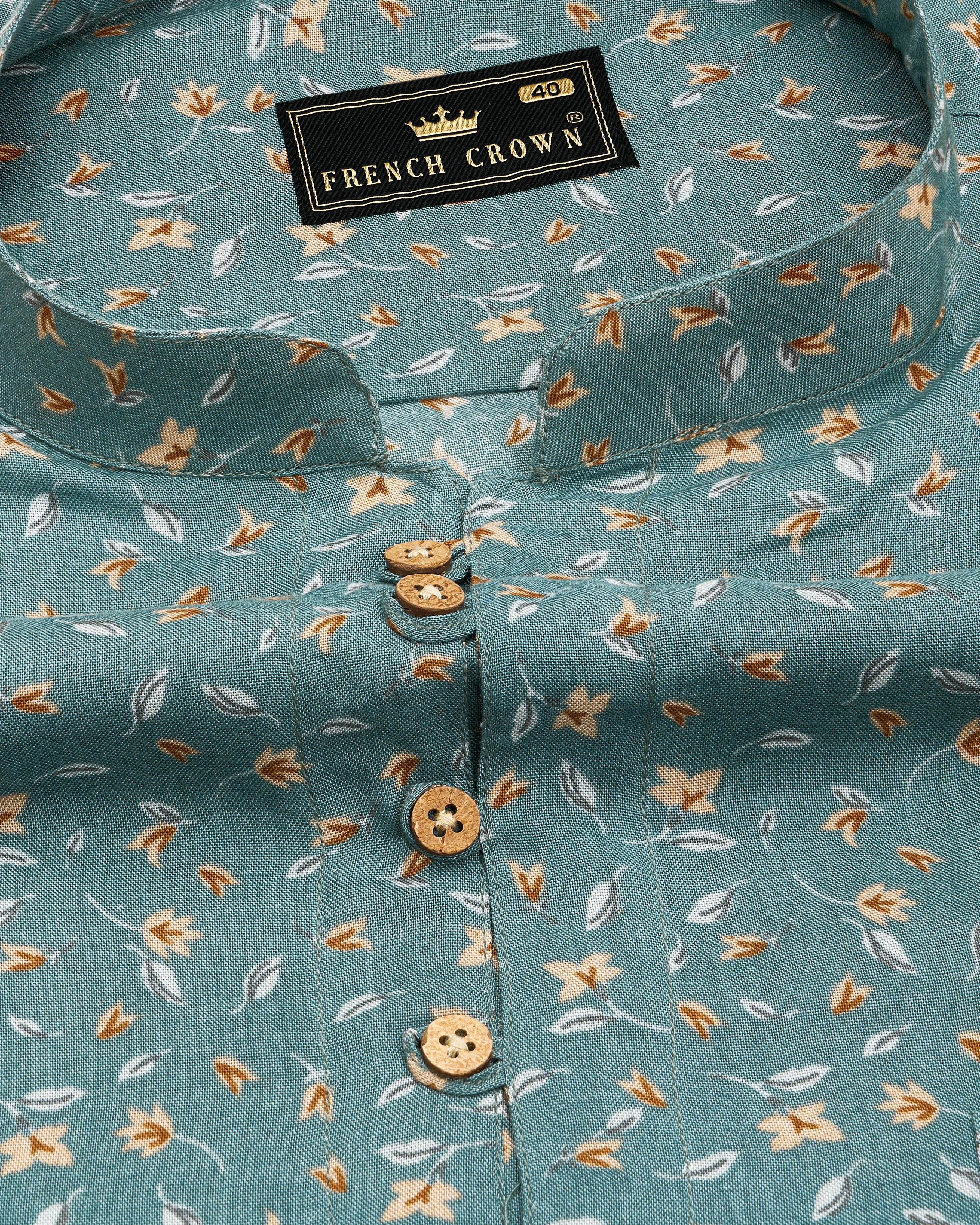 Viridian Green Ditsy Printed Premium Tencel Kurta Shirt