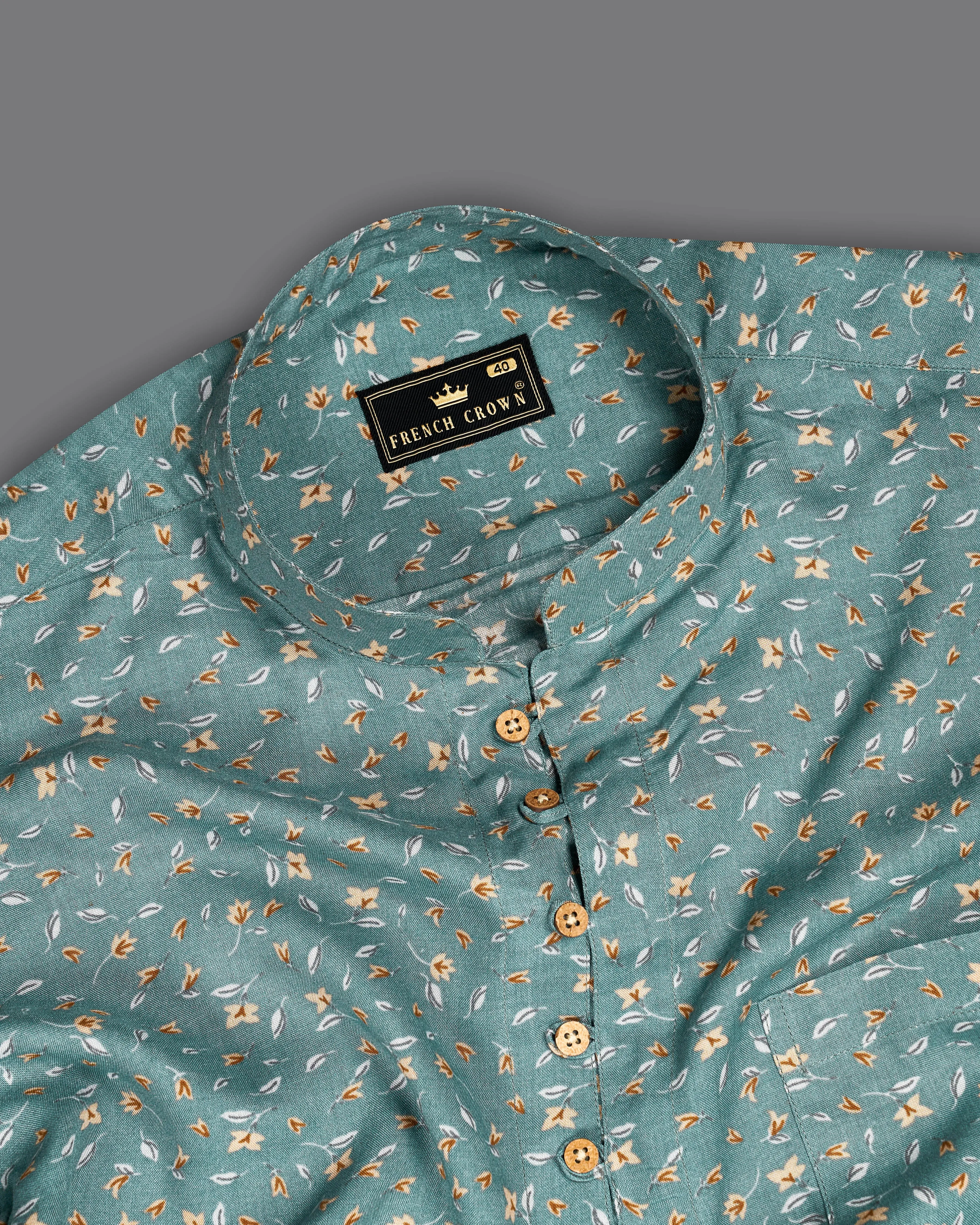 Viridian Green Ditsy Printed Premium Tencel Kurta Shirt