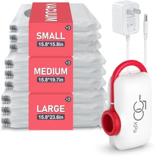 VMstr Vacuum Storage Bags for Travel with Electric Pump - 9 Pack Space Saver Compression Bags for Travel, Carry-On Size for Luggage, Compact & Reusable Organizer for Clothes Storage