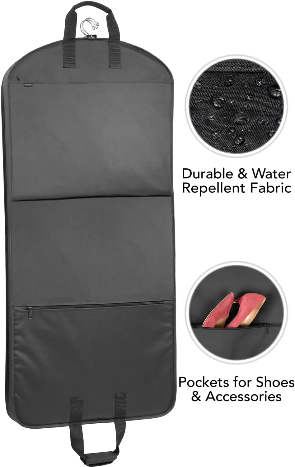 WallyBags Garment Bag Deluxe Carry On Travel Two Pockets for Men & Women, Black 931, 52-inch