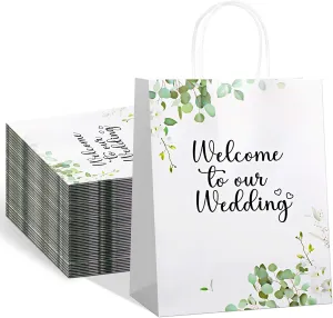 Watersay 50 Pcs Wedding Welcome Paper Gift Bags for Guests Bulk 8.3 x 4.3 x 10.6 Inch Welcome to Our Wedding Paper Gift Bags for Party Favors Supplies