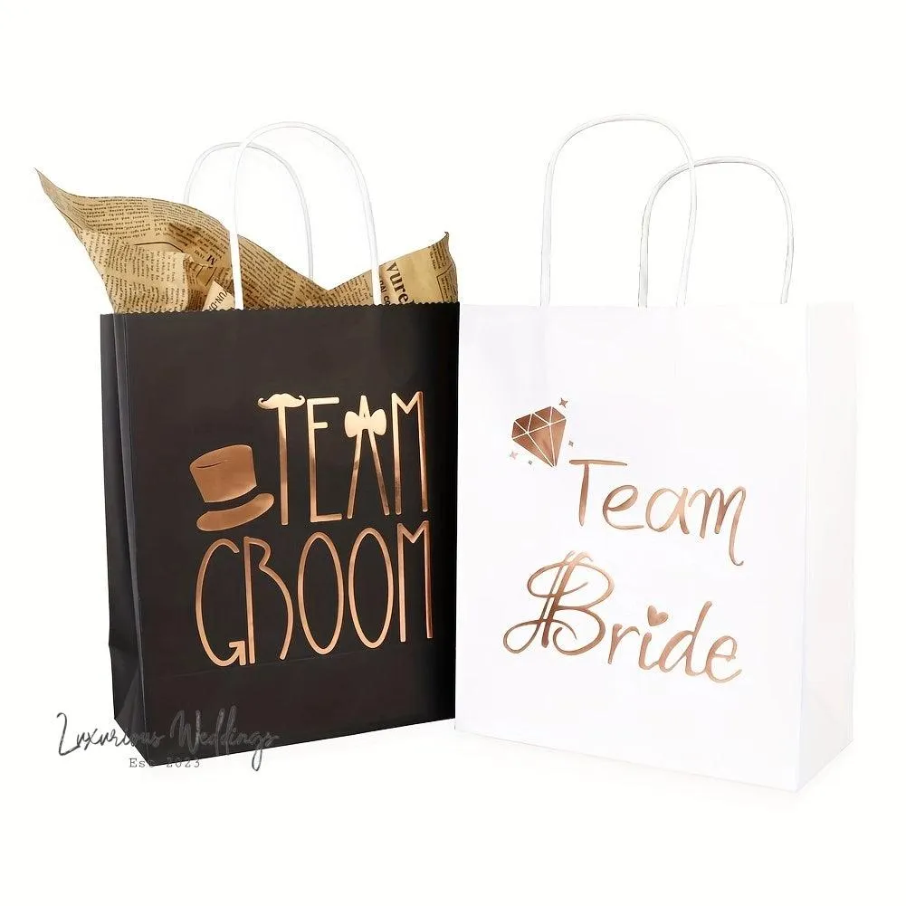Wedding Party Gift Bags - 12pcs, Rose Gold Foiled, Bridal Shower Favors