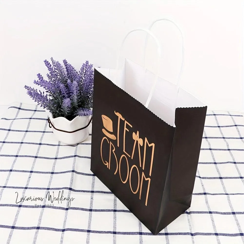 Wedding Party Gift Bags - 12pcs, Rose Gold Foiled, Bridal Shower Favors