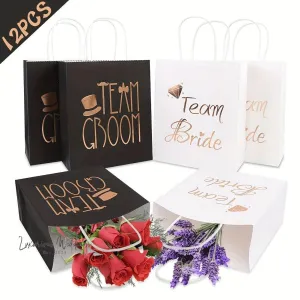 Wedding Party Gift Bags - 12pcs, Rose Gold Foiled, Bridal Shower Favors